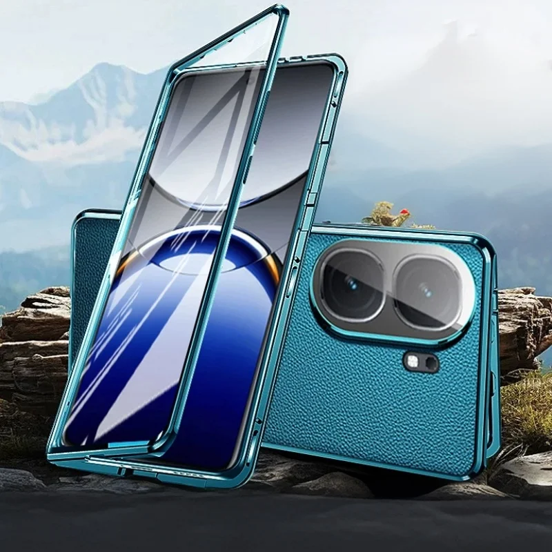 

Metal Magnetic Bumper Phone Case For POCO X6 X7 Pro X8 Pro Max PU Leather Back Full Lens Protection Tempered Glass Cover Cases