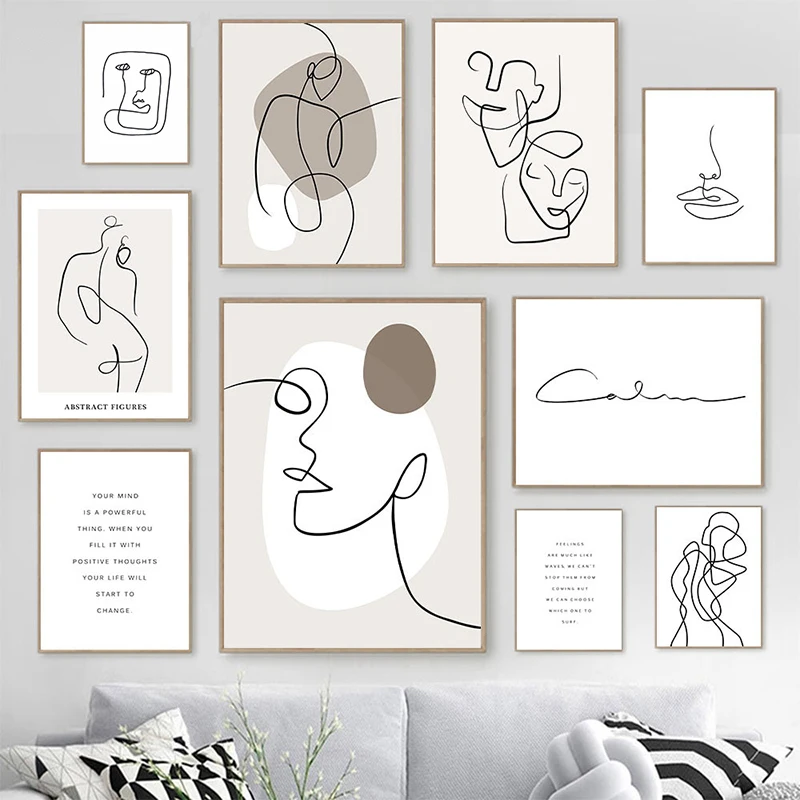 الملصقات مجردة الحد الأدنى الرسم على لوحات القماش الجدارية خط الجسم الوجه الفن يطبع الشمال جدار صور لغرفة المعيشة الديكور #3