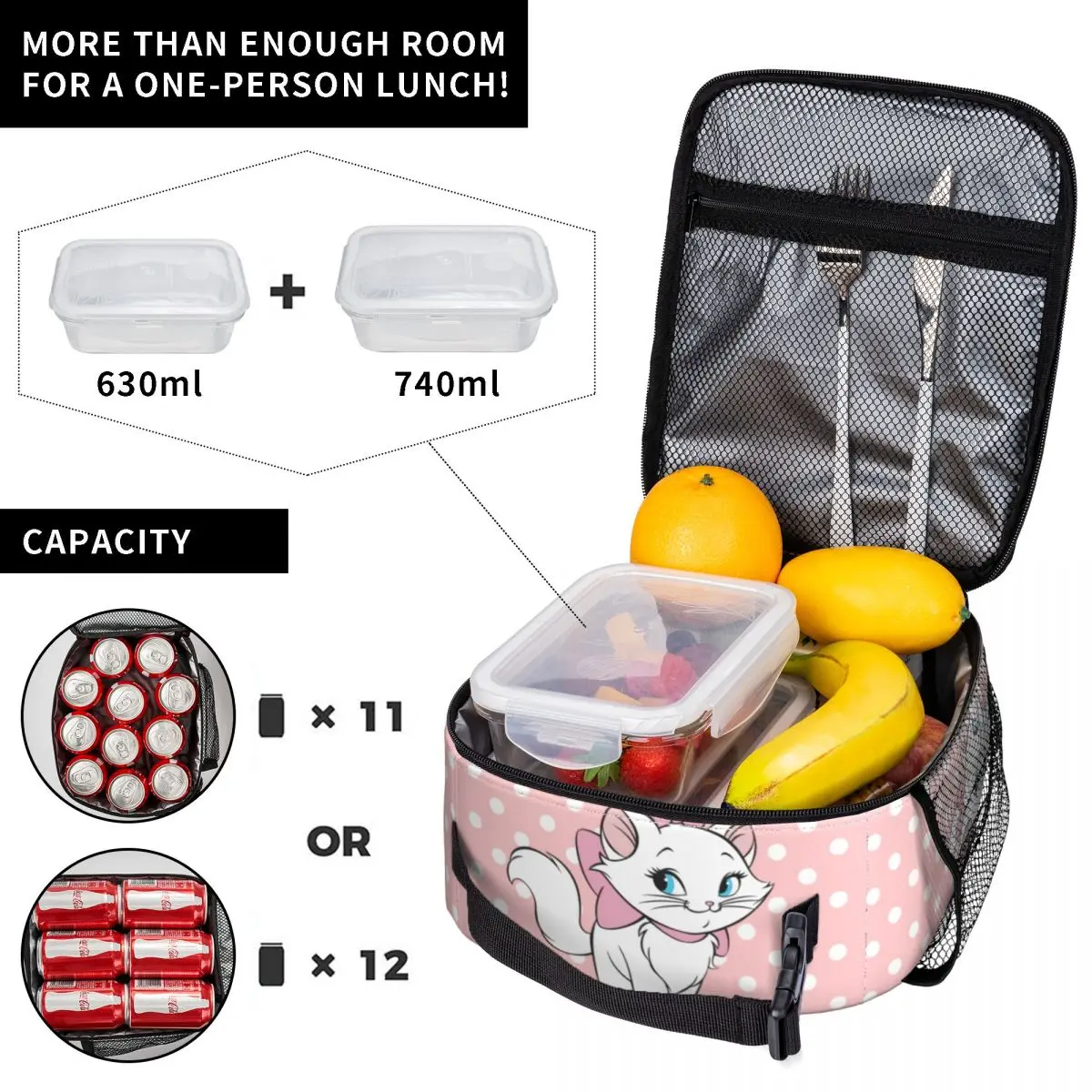 Custom Marie Dot Portable Lunch Box for Women Waterproof Cooler Thermal Food Insulated Lunch Bag School Children Student