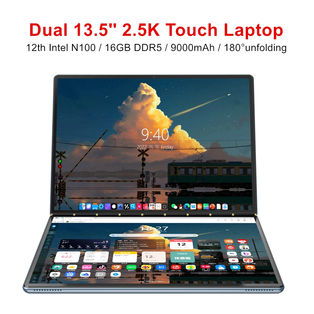 Topton L13 12th Gen Intel N100 2 Screen Laptop Dual 13.5 Inch 2.5K Touch IPS 16G DDR5 Windows 11 Notebook Yoga Tablet PC 2 in 1