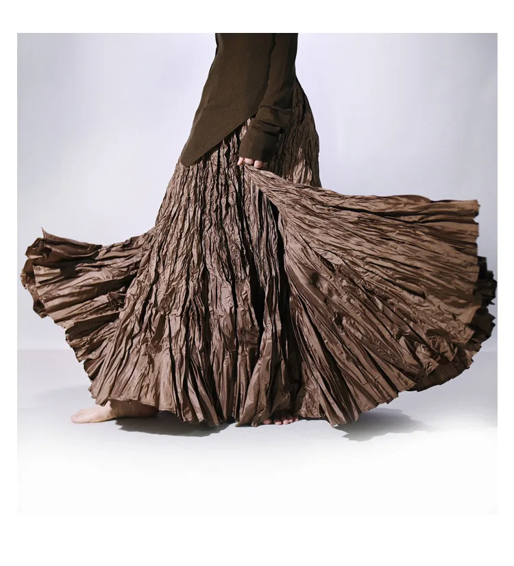 High Quality Women Spring Long Skirts Wide Hem Pleated Design High Waist A-Line Dance Maxi Skirts Faldas Femme Streetwear
