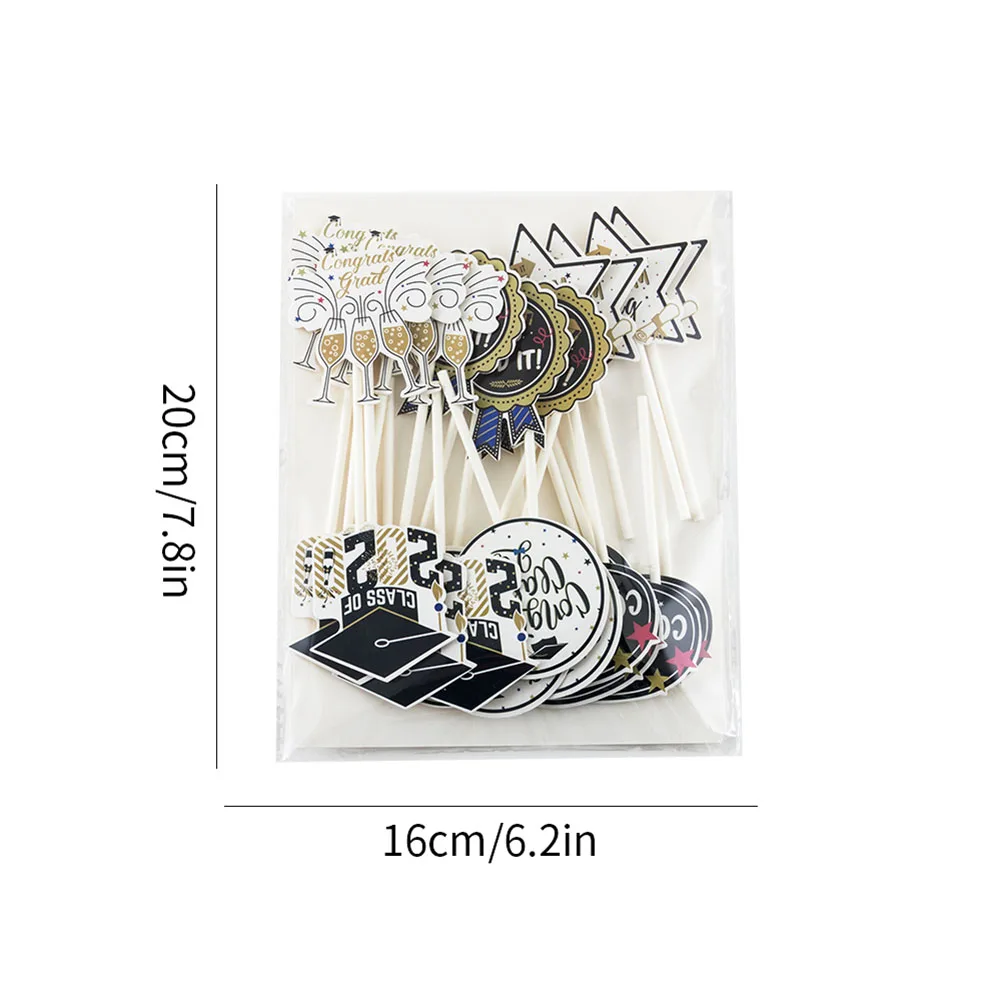 

24 Pcs Graduation Season Picks Paper Cake Decorations Cupcake Toppers Party Accessories Safe Environmental Friendly