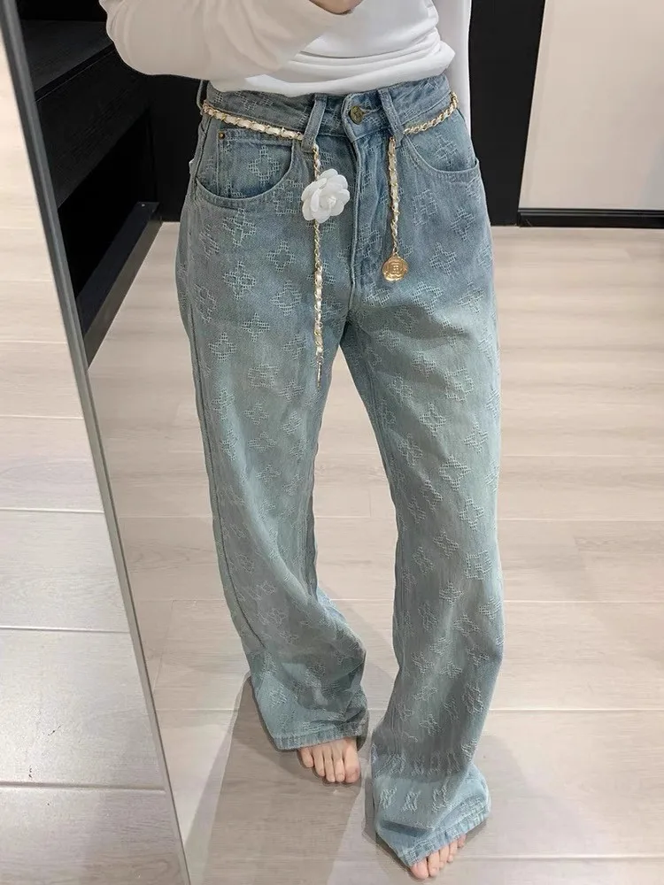 Faionable Jeans in denim ricamati a vita alta Design a gamba dritta da donna Sensation Estate 2025 New Sle Casual hine Emb...