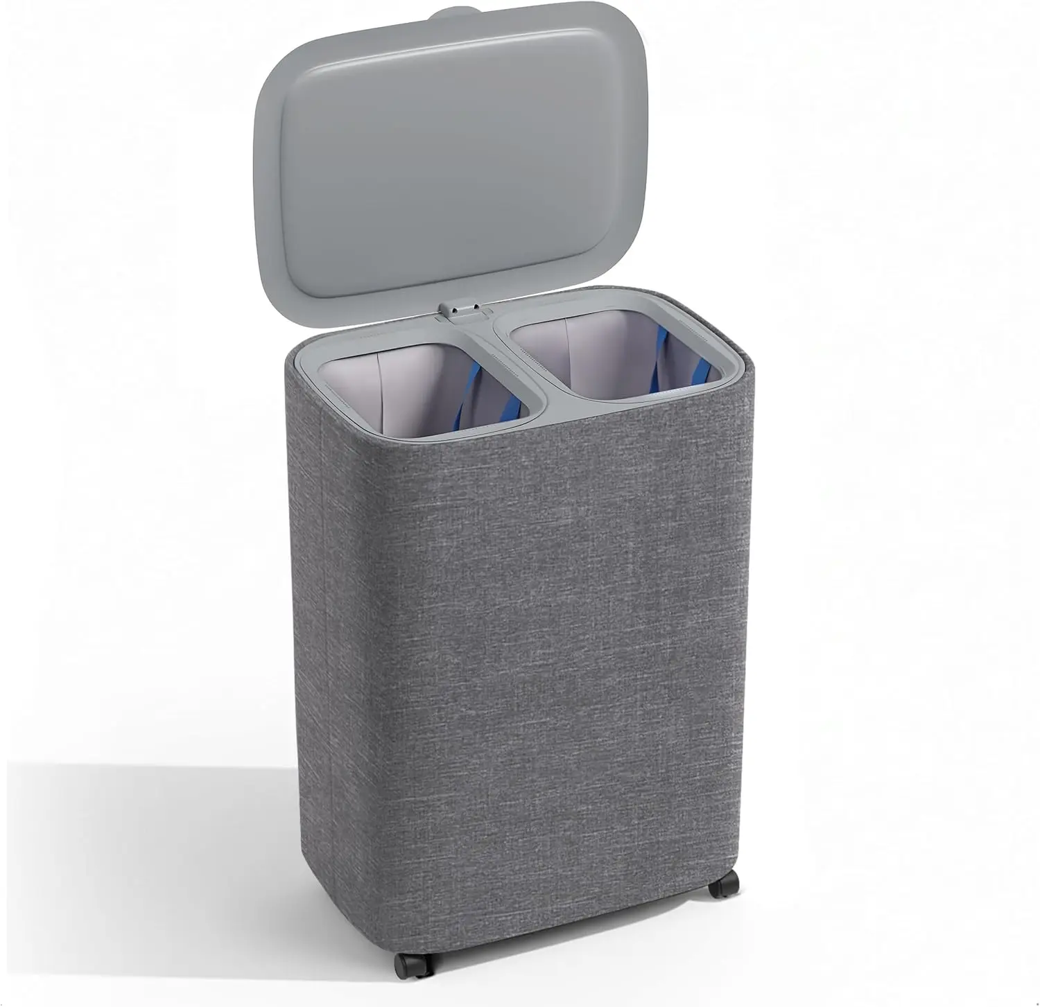 

Корзина для белья на 90 л с двумя отделениями, колесами, крышкой и 2 съемными мешками - высокая двойная корзина для удобной сортировки одежды