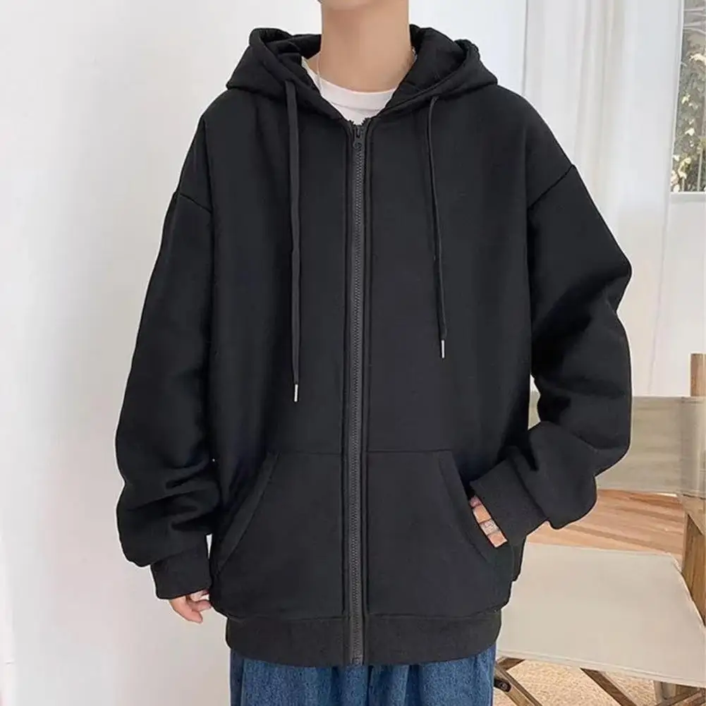 Soft Comfortable Men Top Streetwear Jacket for Men Hooded Drawstring Thick Warm Coat with Elastic Cuff Fall/winter Essential