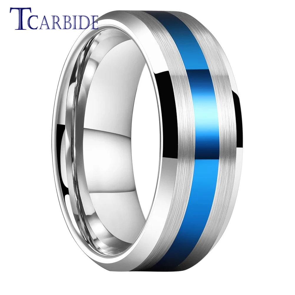 

Dropshipping 8mm Men Women Two Tone Ring Fashion Tungsten Wedding Band Beveled Brushed Polished Finish Comfort Fit