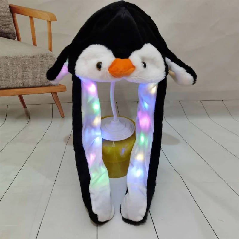 Led floscio orecchio cappello orecchie mobili bambini paraorecchie pinguino cappello incandescente orecchie da salto cappello