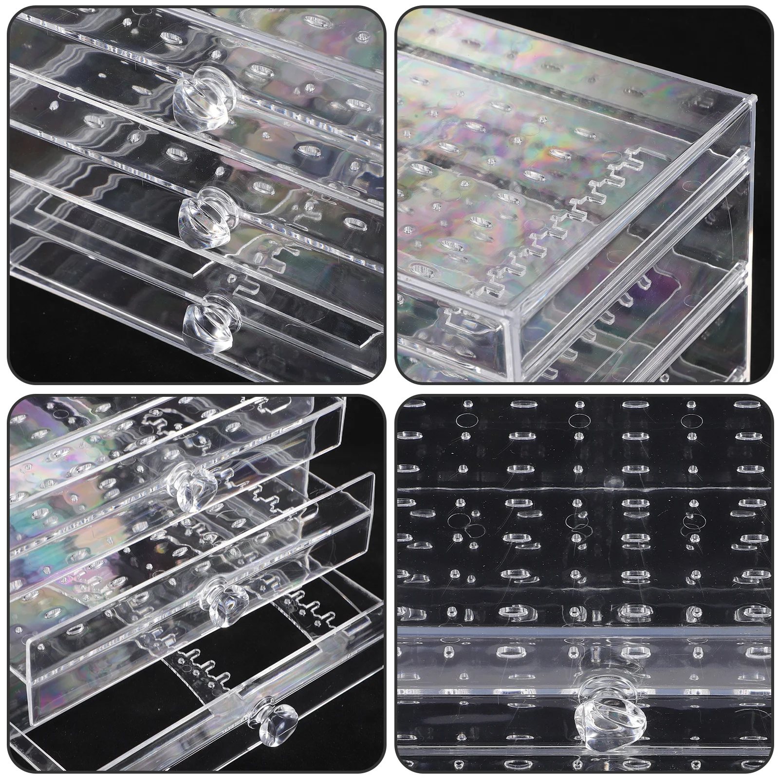 Earrings Storage Box Transparent Plastic Organizer Large Capacity Desktop Display Anti-Dust Container 3 Layers 30 Compartments