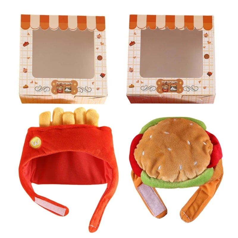 Winter Warm Pet Hamburger/French Fries Hat Plush Dog Ear Guard Hat Photo Props Dropship