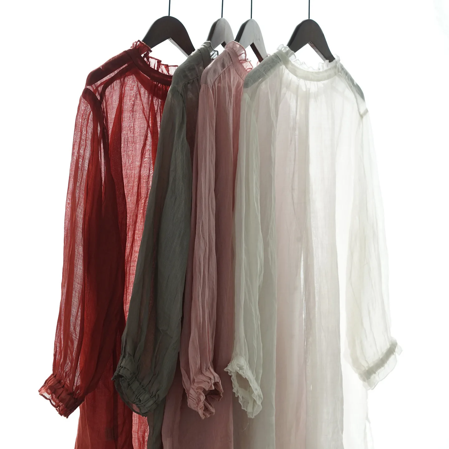 

Retro Artistic Lace Collar Loose Linen Long irt Summer Sun Protection Transparent Two-Way Wear Open Cardigan Outerwear