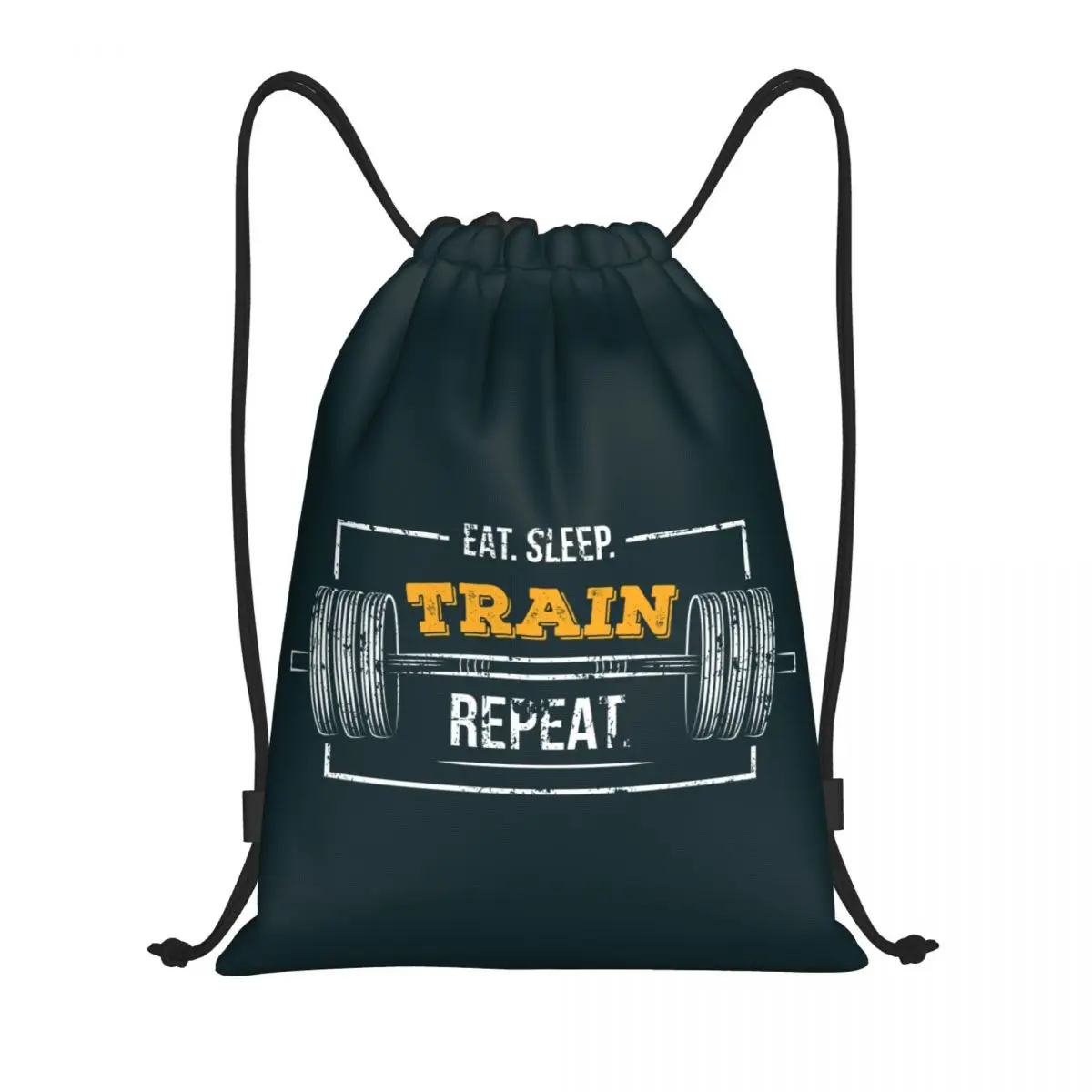 Custom Eat Sleep Train Repeat Gym Motivational Quote Drawstring Backpack Bags Lightweight Sports Sackpack Sacks for Shopping