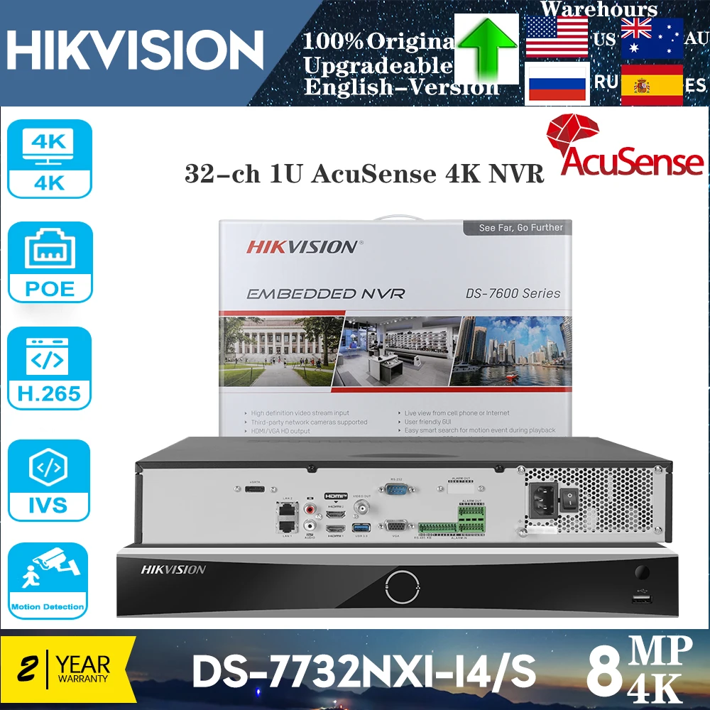 Original Hikvision 32-ch 1U AcuSense 4K NVR DS-7732NXI-I4/S H.265+ Facial Recognition AcuSense 4SATA NVR Network Video Recorder