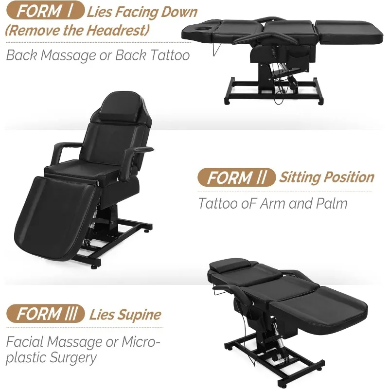 Fully Electric Salon Facial Bed,Multipurpose Tattoo Lash Lift Massage Table,Height Backrest Footrest Adjustable, Esthetician