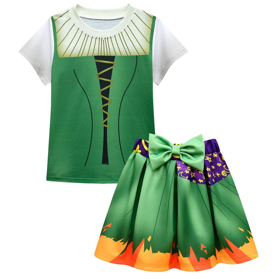 Halloween Girls Winifred Sanderson Witch Costume T-Shirt + Pleated Skirt Carnival Party School Performance Children's Clothing