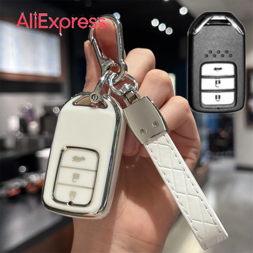 غطاء مفتاح فوب مع سلسلة مفاتيح السيارة لهوندا سيفيك أكورد CRV الملونة لينغ باي XRV تاج