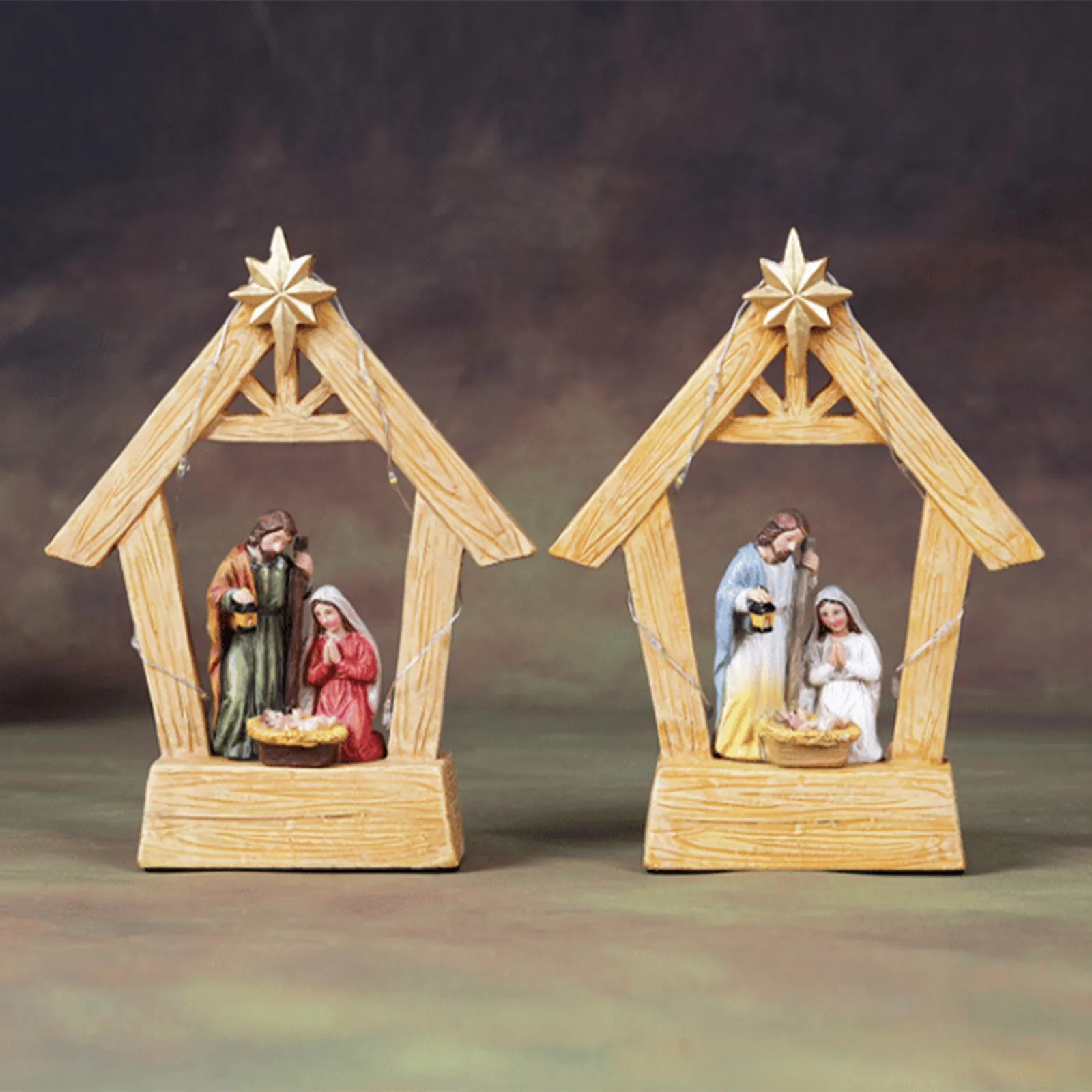 Christmas Nativity Scene Nativity Tabletop Ornament Stable Nativity Set with Lights Holy Family Statue Manger Scene Home Decor