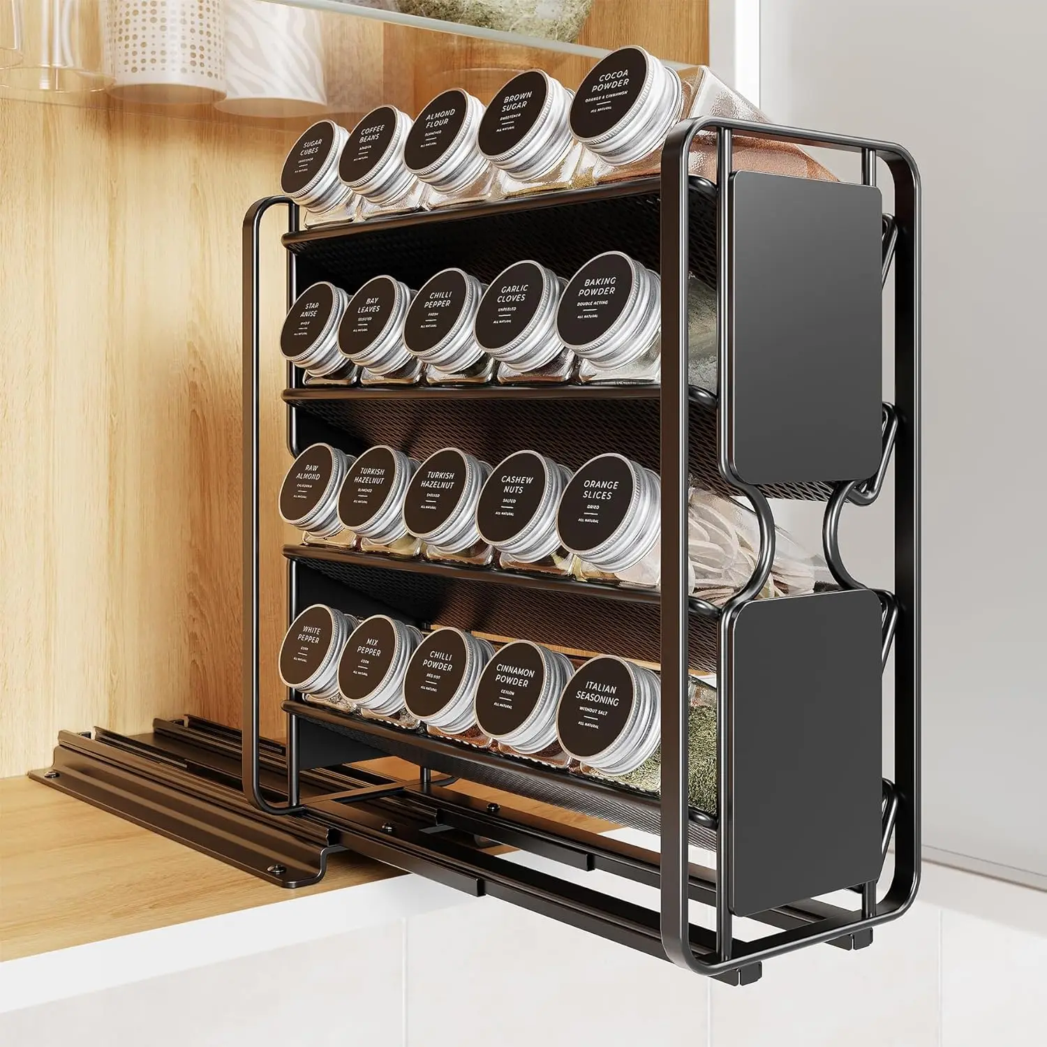

Spice Rack Organizer Drawer Cabinet: Pull Out Spice Seasoning Organization with 20 Jars - Facing Left or Right with Lab