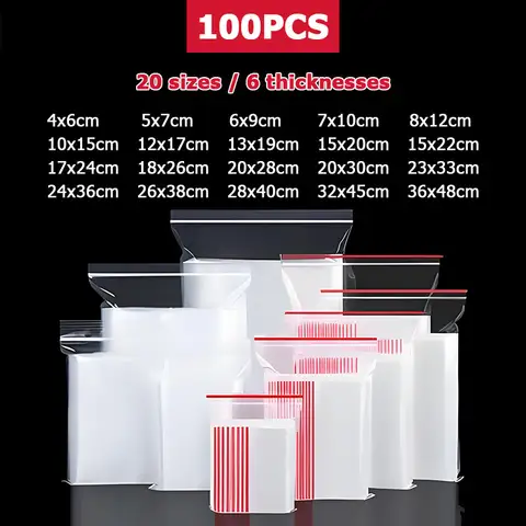 100 PCS Small Plastic Ziplock Bags Resealable  Transparent Jewelry Shoe Bag Vacuum Storage Bag Food Storage Bag Poly Clear Bags