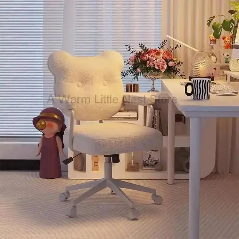 Chair Girls Home Bear Bedroom Computer Makeup Back Chair Dormitory Student Study Lift Swive Office Chair