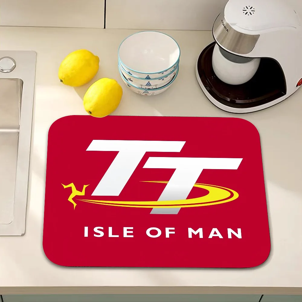 Motorcycle I-Isle Of Man TT Kitchen Tableware Dish Drying Mats Desk Drain Pad Heat Resistant Counter Top Mat Non-slip Draining