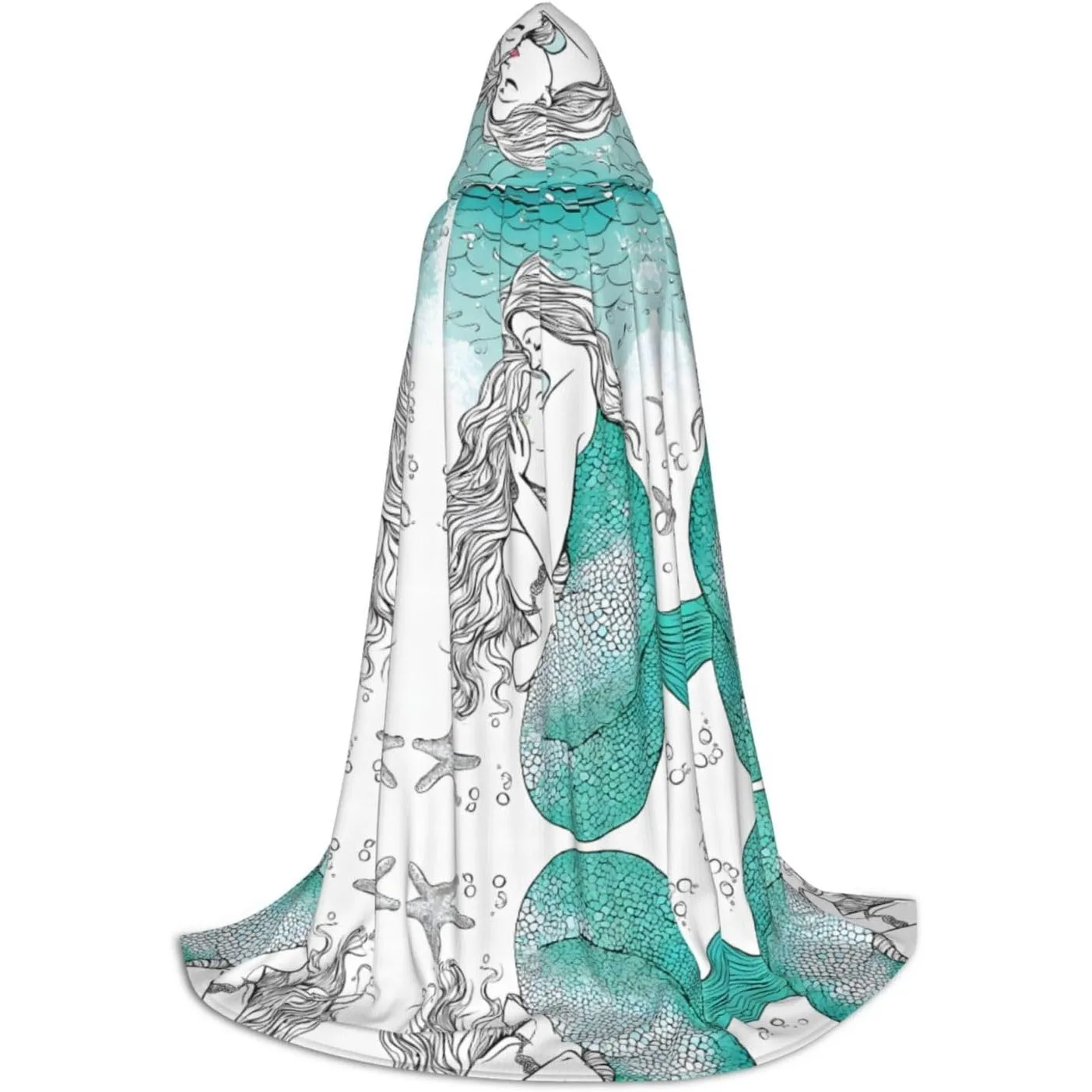 

Накидка с капюшоном и принтом русалки в стиле ретро для подростков, накидка на Хэллоуин, Рождественскую вечеринку, карнавальный костюм
