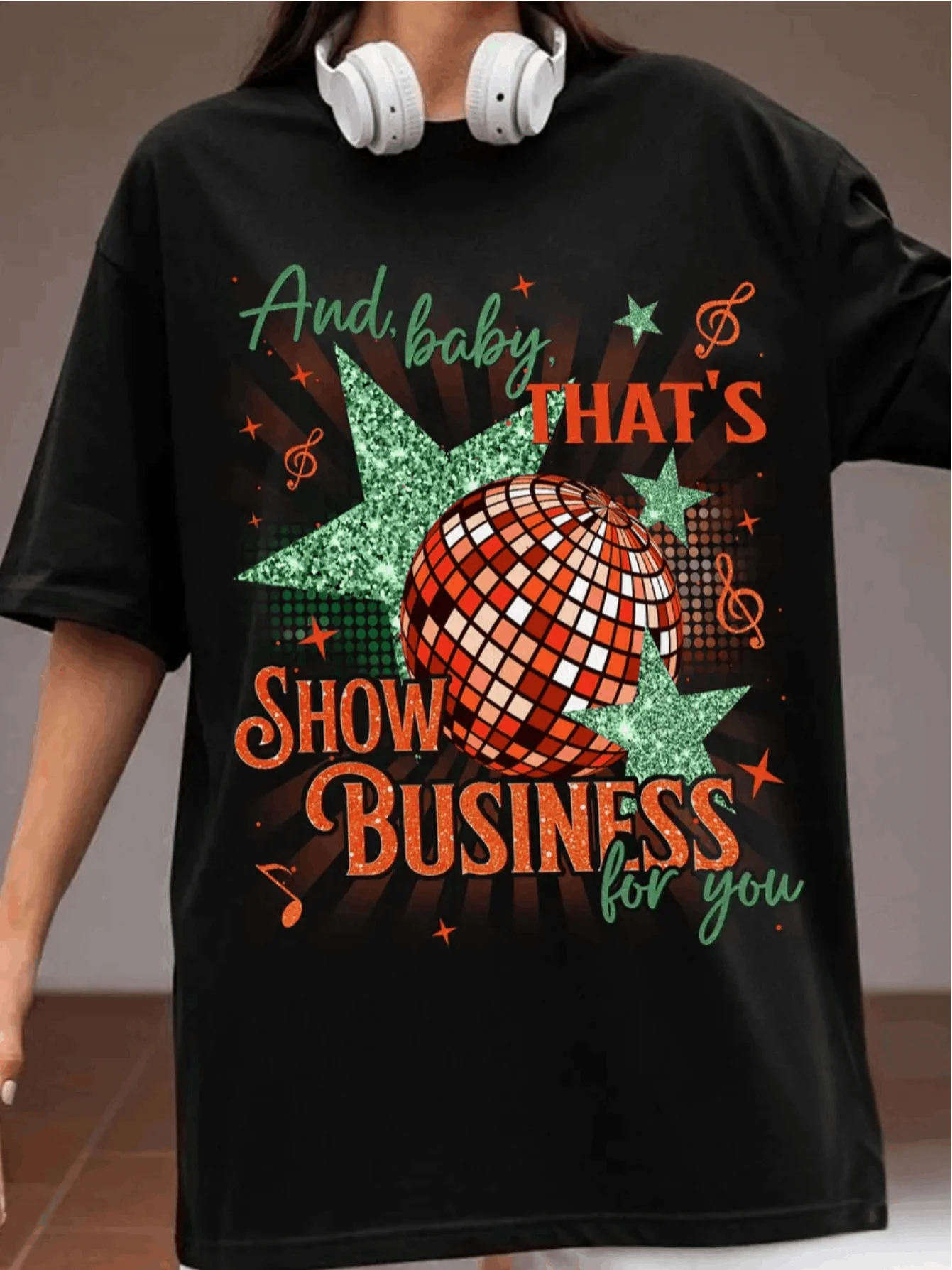 السيدات ريترو 80s ديسكو راقصة نمط تي شيرت عارضة جولة الرقبة قصيرة الأكمام تي شيرت الرجعية الكرة زي #2