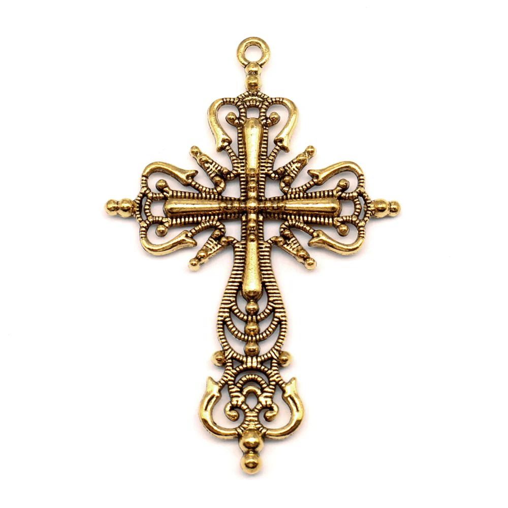 Cross Charms Jewellery Making Pendants Findings For Diy Body Jewelry 42x63mm 2pcs Kc Gold Color