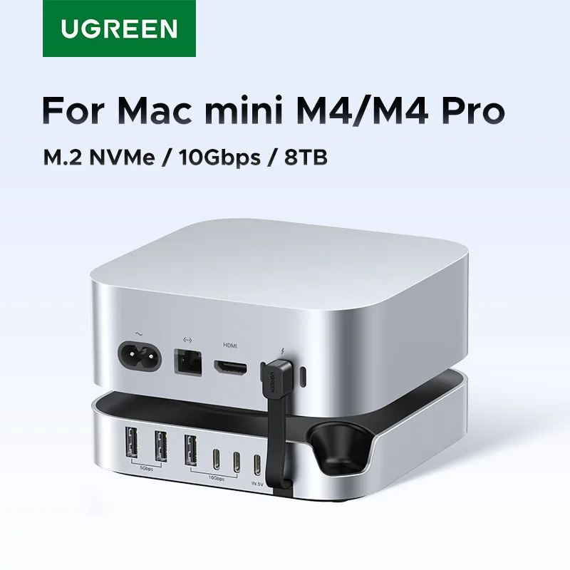 UGREEN USB HUB Docking Station for Mac Mini M4/M4 Pro M.2 NVMe SSD 8TB Max 10Gbps USB-A&C Ports SD&TF 170MB/s USB Splitter Dock