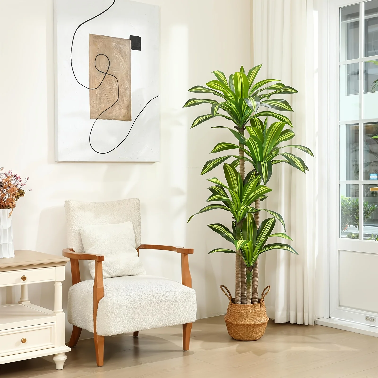 Realistic /Plastic Artificial Dracaena Tree ( Palm) Fake Plant - 3.9ft Indoor/Outdoor Faux Tree for home, Office, Patio