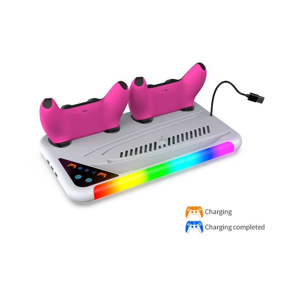 Supporto di ricarica illuminazione RGB ventola di raffreddamento radiatore per PlayStation5 PS5 Slim Dual Controller supporto per caricabatterie accessori di gioco