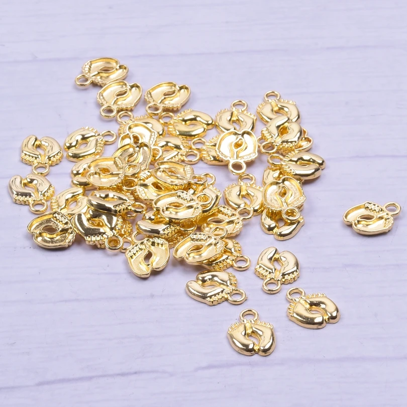 20-50pcs Charms Baby Feet Foot Gold Color Pendants For Jewelry Making Women DIY Footprint Necklace Bracelet Handmade Craft Bulk