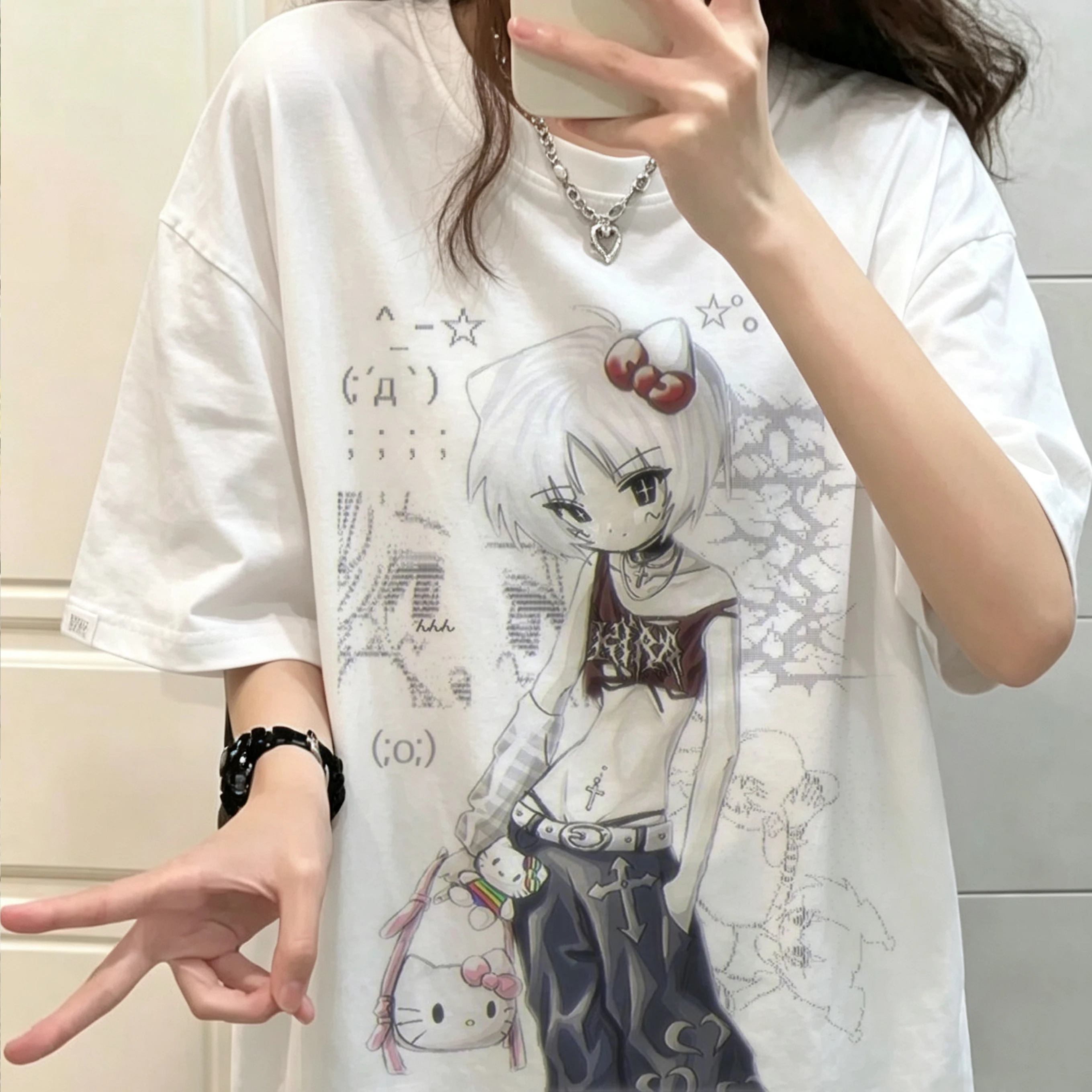 Gothic Vintage Punk Punk Streetwear Slim Fit Y2K Style Grunge Emo Girls Aesthetic Y2k Clothes Cotton T-shirt Harajuku Streetwear