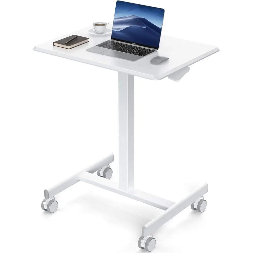 Small Standing Desk Mobile Portable Rolling Laptop PC Table on Wheels Adjustable Height Computer Workstation or Home Oice, 19 In