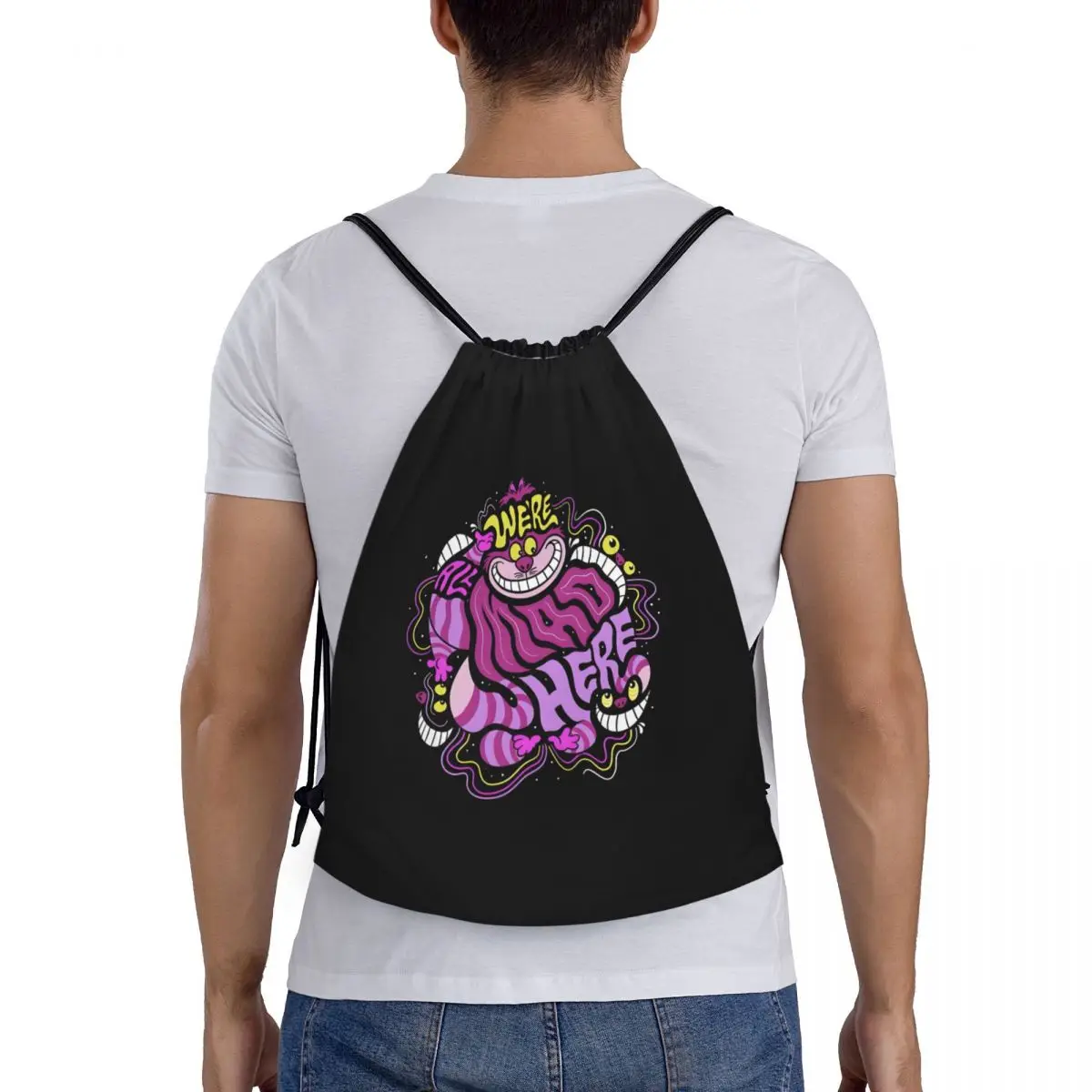 Sac à cordon de chat de Cheshire personnalisé pour l'entraînement sacs à dos de Yoga hommes femmes chat souriant sac à dos de sport