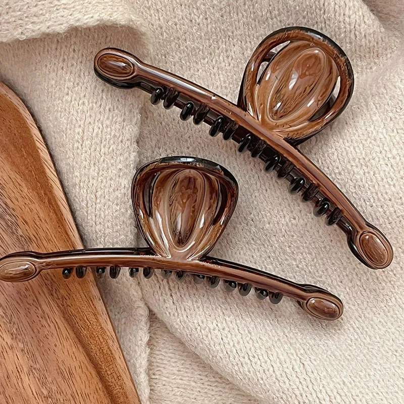 New Acrylic Hair Claw Clip Large Size Wood Color Shark Clip Hair Clamps Grab Women Hair Accessories