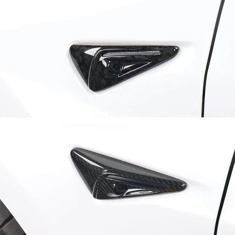 Side Camera Cover for Tesla Model 3/Y/S/X/3+ Highland 100% Real Carbon Fiber Sticker Leaf Board 3K 240G Dry Carbon 2021-2024