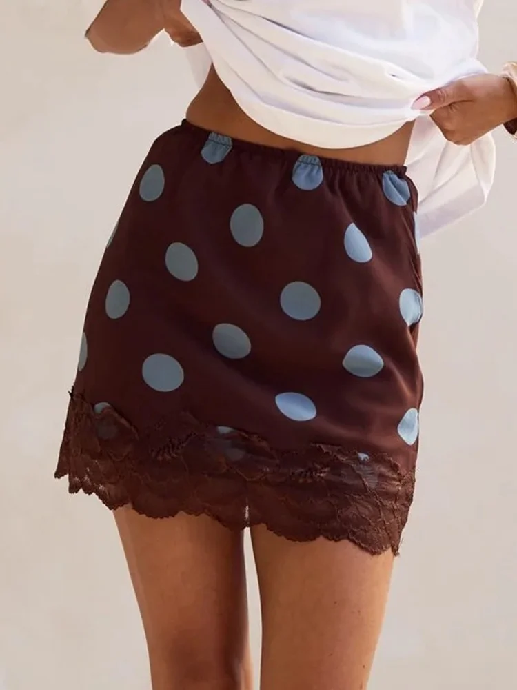 Fantoye Elegant Polka Dot Print Lace Patchwork Women Skirt Coffee Hight Waist A-line Bodycon Skirt Spring Female Club Streetwear