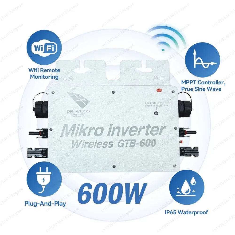 Graffiti WIFI 600W Grid Tied Inverter, Connect Dual 300W Panels, Solar Micro Inverter with App Monitoring for Home