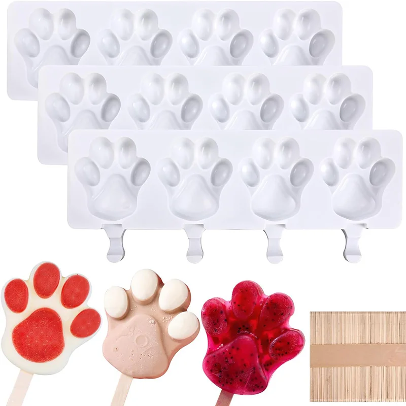 Ice Cream Silicone Mold DIY Dog Paw Shaped Ice Cube Making Mold Non-stick French Mousse Summer Ice Popsicle Mold Kitchen Gadget