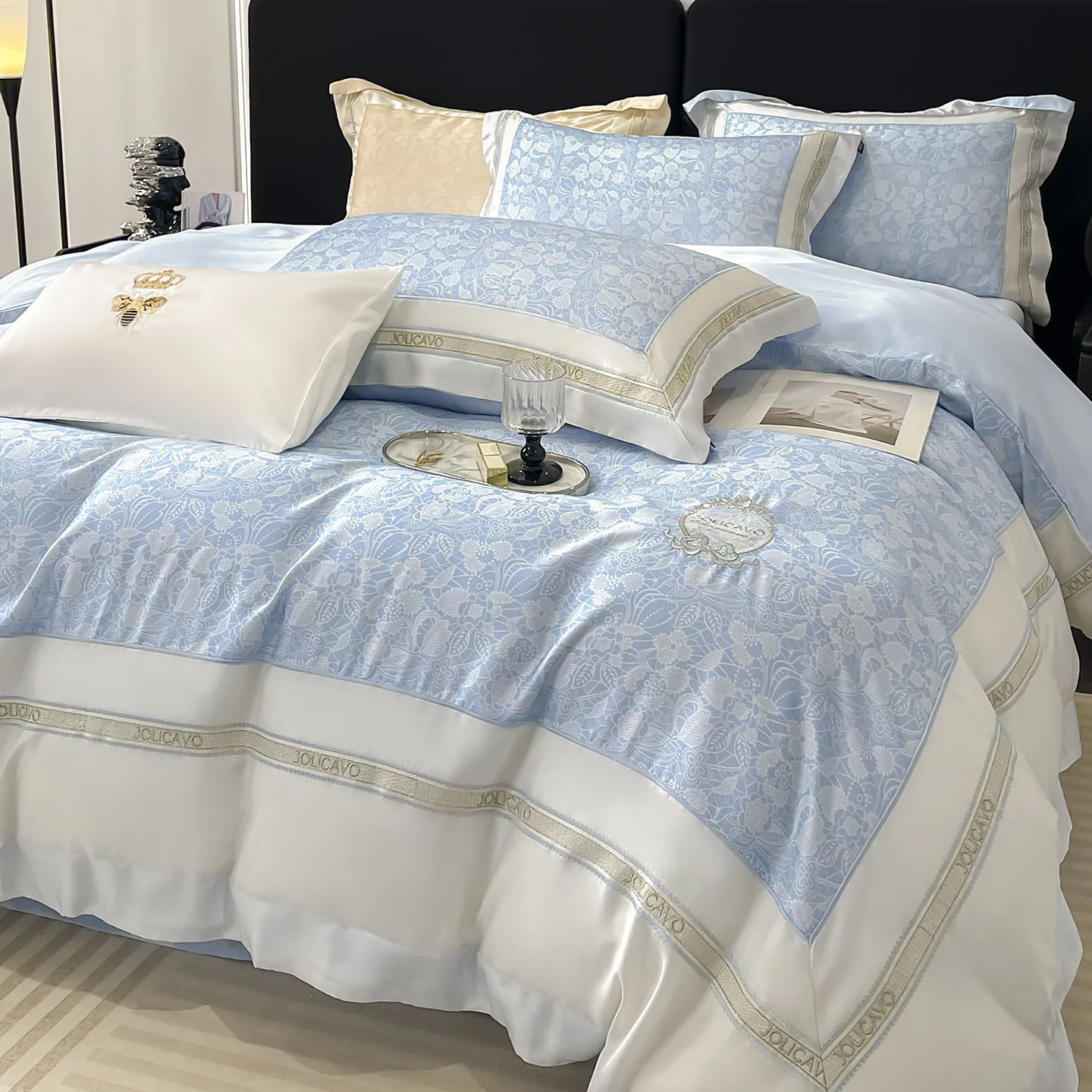 Luxury Embroidery Bedding Set 100% Cotton Digital Printing Duvet Cover Sets Fitted Bed Sheet Pillowcases Home Textile