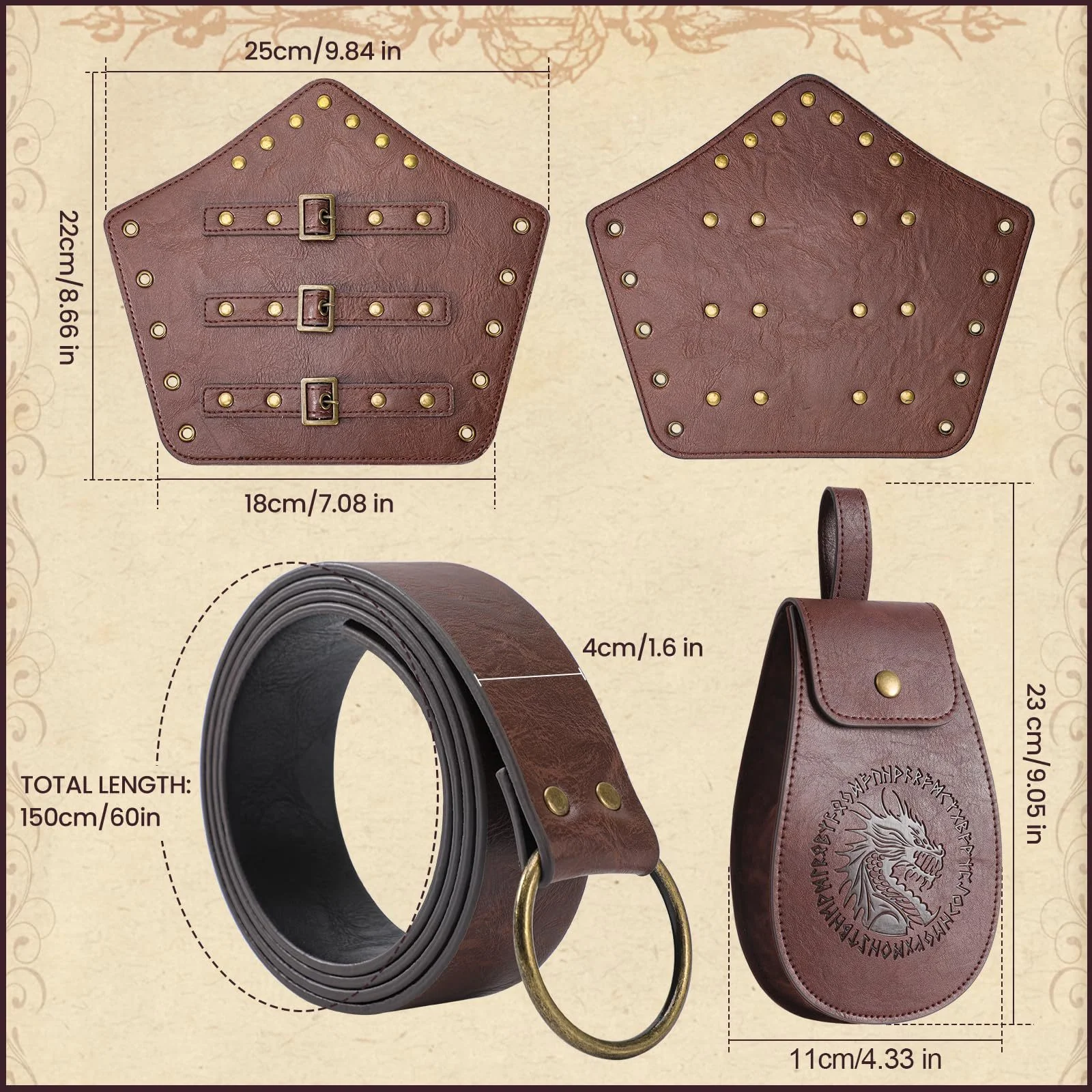 Bolsa para teléfono móvil Steampunk para hombre, bolso Medieval, cinturón, accesorios de ropa de Cosplay renacentista para fiesta, 5 uds.