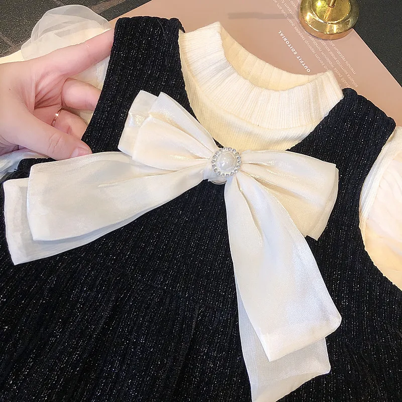 Mädchen Langarm Weiches Tüll-Prinzessinnenkleid Kinder Puffrock Zweiteiliges Innenset Atmungsaktives Bequemes Babykleid Casual – Detail 7