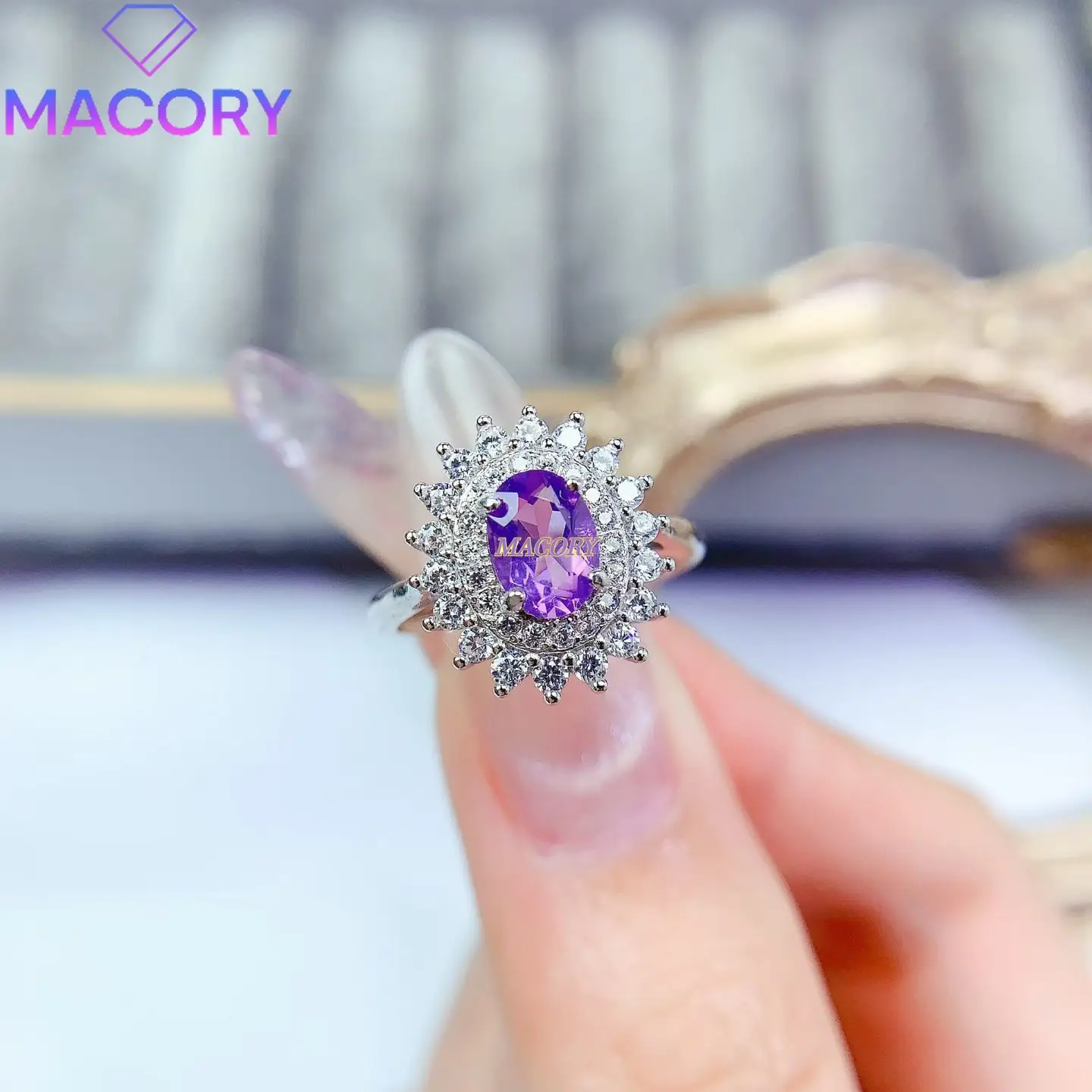 

Новое кольцо из натуральной лаванды, чистое и высококачественное, изысканно элегантное, с изысканным ощущением серебра 925 пробы для женщин