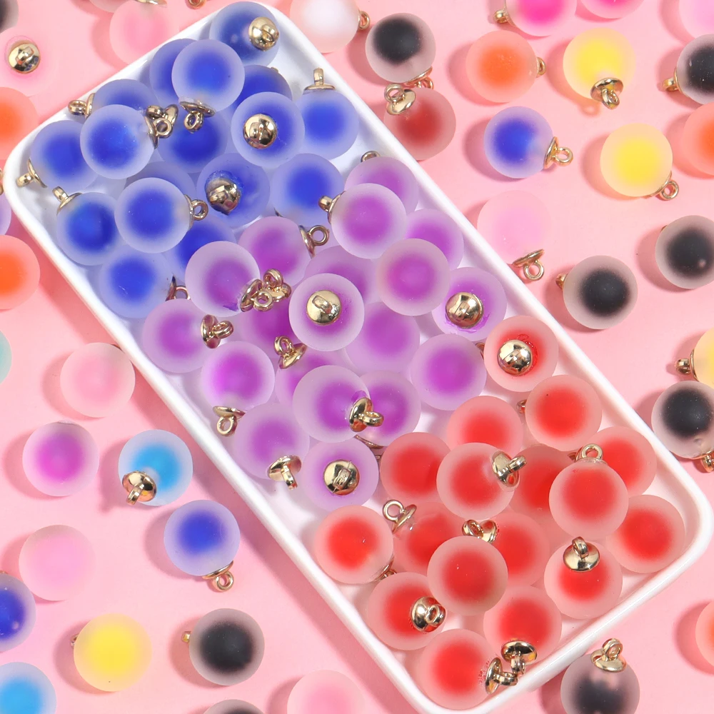 10 teile/los Acryl Matt Charms Perle Bunte Transparente Runde Anhänger für DIY Ohrring Halskette Schmuck Machen Zubehör