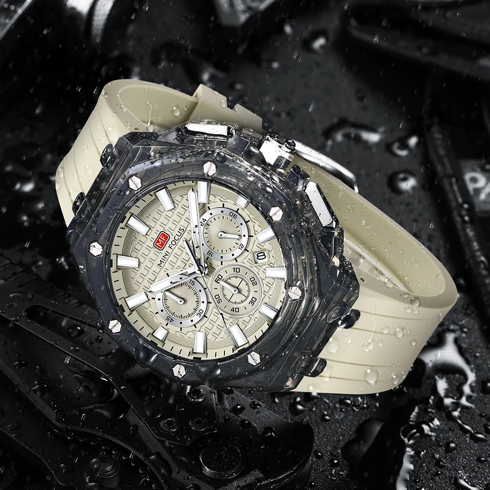 MINI FOCUS Sports Quartz Watch for Men Multifunctional Dial Luminous Business Mens Watches Top Brand Luxury Silicone Strap 0616