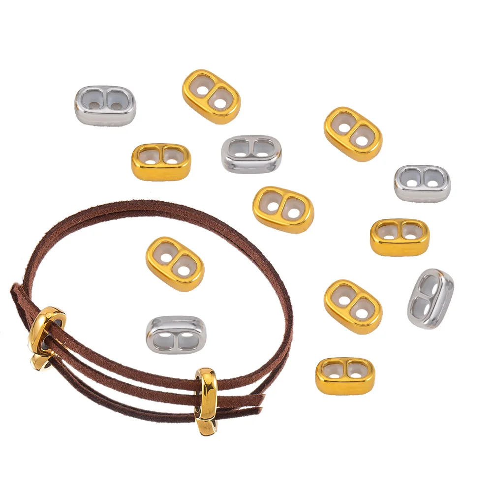 

5pcs PVD Stainless Steel Stopper Spacer Beads Non-slip Silicone Ring Double Hole Adjustment End Cap DIY Bracelets Jewelry Making