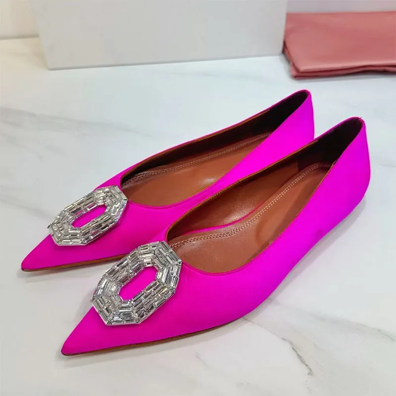 

Spring Flat Shoes Woman Pointed Toe Rhinestone Square Buckle Dress Party Shoes Woman Fashion Comfort Women's Shoes
