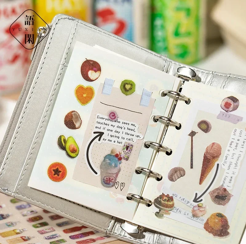 6pcs One Lot Vintage Snacks Fruits Shop Decorative Stickers for Scrapbooking Kawaii Journal Sticker Stationery