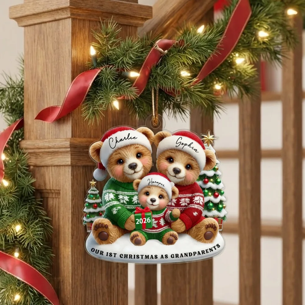 Personalized Custom Photo & Text Bear Family Xmas Ornament, Acrylic Hanging Pendant, Xmas Tree Family Holiday Souvenir Gift - view 4