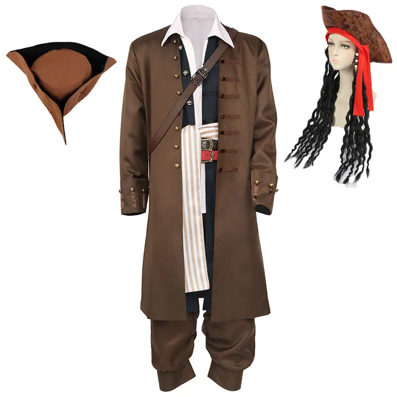 Jack Cosplay Costume Sparrow The Caribbean Cosplay Full Set Costume For Men Adult